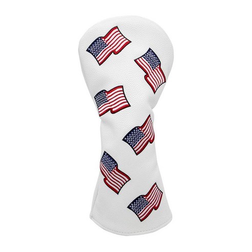 골프 헤드 커버 교환 가능한 번호 태그가 있는 프리미엄 가죽 미국 국기 골프 액세서리 우드 드라이버, 흰색 1