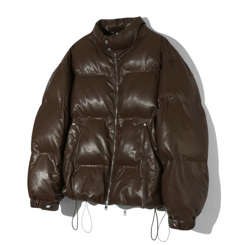 [백화점 매장정품] 트릴리온 바이커 비건 레더 숏 패딩 브라운