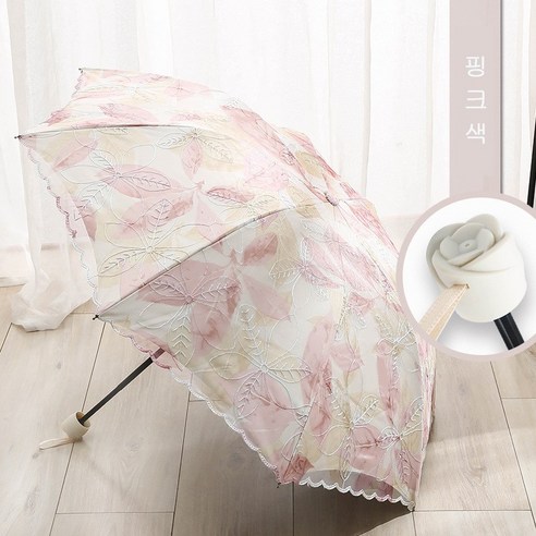 ANYOU 여자 자외선차단 경량 레이스 양산 3단 미니 우산 양산겸우산