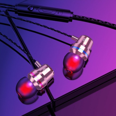 DFMEI [WJHHH] 메탈릭 중저음 이어폰 이어팁 라인 컨트롤 마이크, G2 젤리-핑크골드