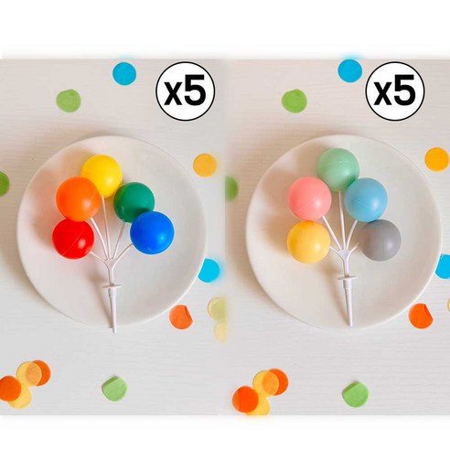 (10개입) 무지개 풍선 생일 토퍼 케이크 장식 컬러 벌룬 데코픽 파티용품 파티픽, 비비드+파스텔