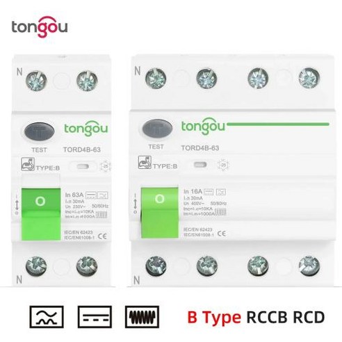 EVPAD10P RCD RCCB 타입 B 접지 누설 잔류 전류 회로 차단기 Evse 2P 4P AC 40A 63A 30mA 10KA Din 레일 230V TONGOU, 2) 2P - 63A