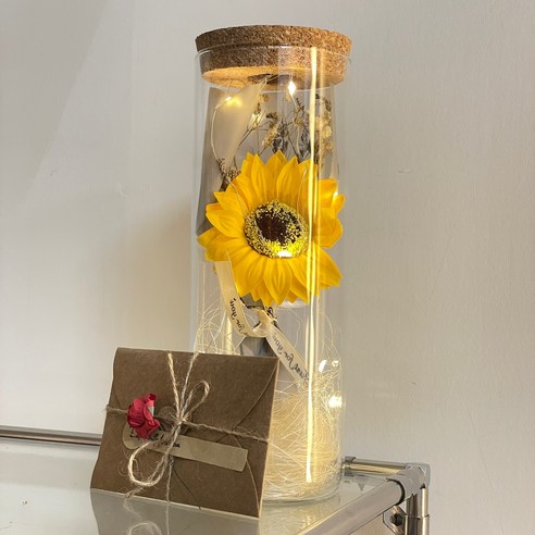 MCH 프로포즈 기념일 유리병 LED 꽃+크라프트 편지지+쇼핑백, 해바라기