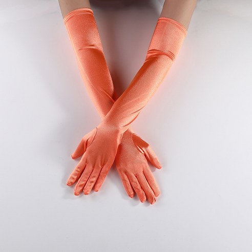 타니 웨딩 파티 새틴 스판 롱 장갑 공단 52cm, 주황