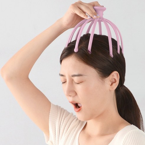 테이키 두피 마사지기 머리 브러쉬 지압 문어발, 1개, 핑크