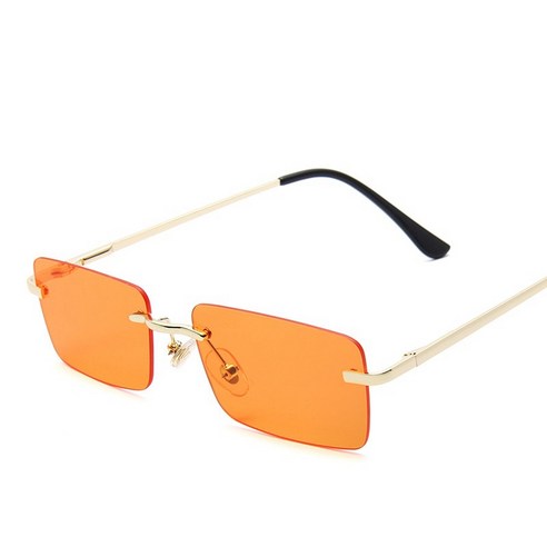 Retemporel 패션 직사각형 무테 선글라스 여성 남여 공용 레트로 안경 스트리트웨어 액세서리 오렌지 조각