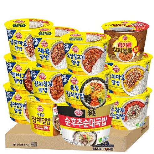 블루존 오뚜기 컵밥 12종 세트(순후추순대국+옛날잡채덮밥+고추참치마요+춘천닭갈비+햄버거+김치참치+톡톡김치알밥+참치마요+불닭마요+제육+오삼+참기름김치볶음)