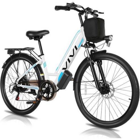 성인용 비비 전기 자전거 26 Ebike 500W 통근 크루저 탈부착 48V 리튬 배터리 20MPH 여성 최대 50마일 크루즈 컨트롤 7단 속도, 500w White_26 inch