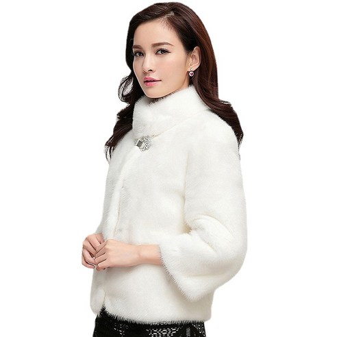 ANKRIC 여성 모피 코트 밍크 모피 여성용 숏 칼라 코트
