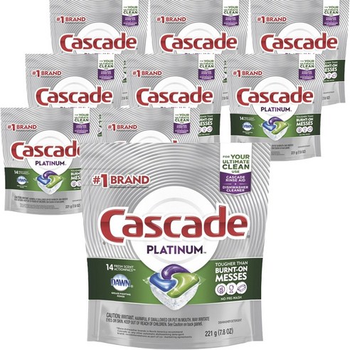 Cascade 플래티넘 액션팩 프레시 식기세척기용 세제, 221g, 9개