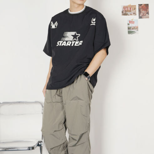 스트릿 무드 오버핏 럭비 반팔티 블록코어 프린팅 메종키츠네반팔