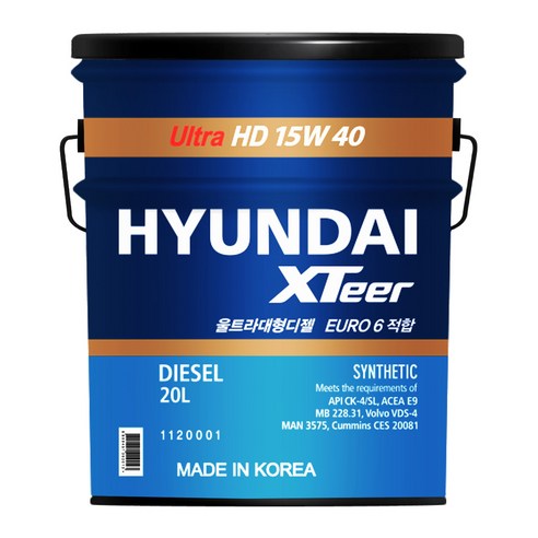 현대 엑스티어 울트라 hd xteer ultra hd 15w40 20L 대형 엔진오일, 1개