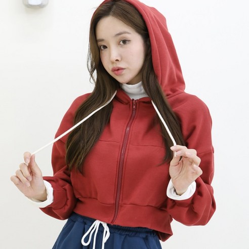 차차 크롭 스트링 루즈핏 기모 후드집업 가디건 꾸안꾸
