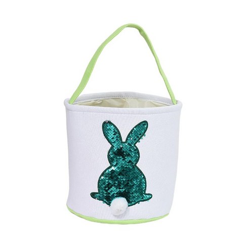 부활절 토끼 바구니 재사용 가능한 부활절 달걀 사냥 토끼 가방 바구니 꼬리 캔버스 토끼 핸드백 버킷 토트 백, 녹색