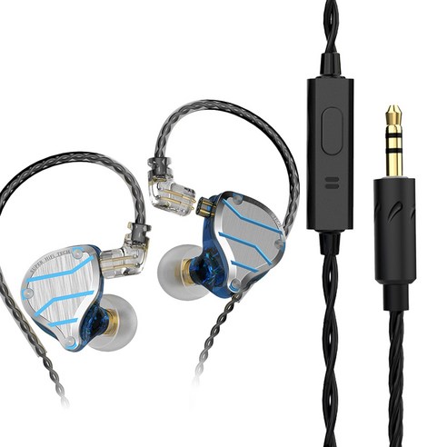 dodocool QKZ ZXN 인이어 금속 유선 헤드폰 와이어 컨트롤(밀 0.75mm 2핀 플러그 가능 케이블 포함), 파란색, 이어폰