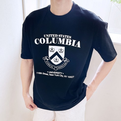 베럴댄나우 남자 콜롬비아 프린팅 빅사이즈 오버핏 반팔 티셔츠