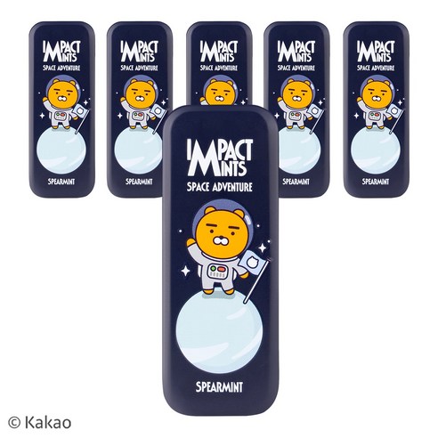 카카오 프렌즈 민트 캔디 스페이스어드벤처 스피아민트 임팩트 무설탕 사탕, 6개, 14g