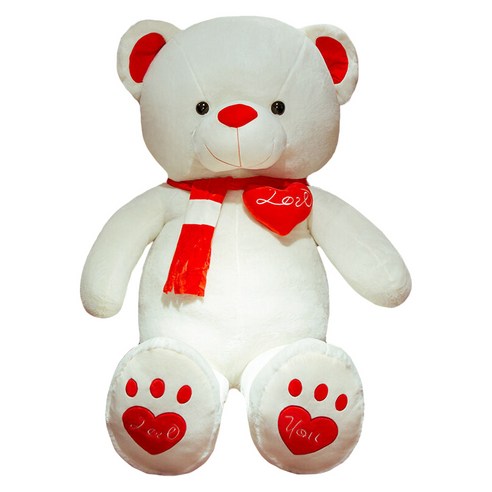 말랑 자이언트 빅 해피 머플러 러브 테디베어 인형, 레드베어, 80cm