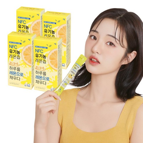 1일 1레몬 유기농 레몬즙 100% 착즙 NFC 원액 스틱 20g, 4박스, 280g