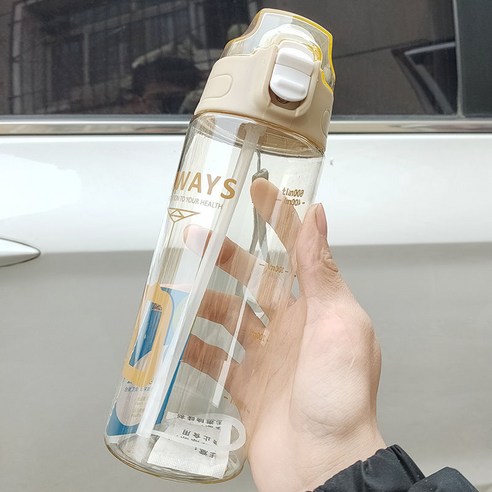 【휴대용 물병】한국판 운동 오리 주둥이 빨대 컵 심플하다 남녀 플라스틱 헬스 성인 주전자 창의 방수 컵, 알파벳 베이지[1818]