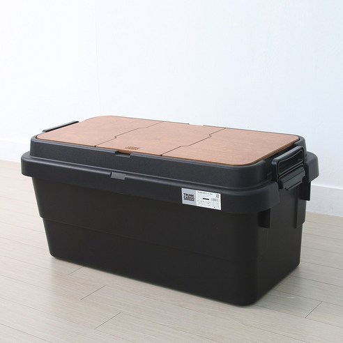 켐포바니 캠핑 수납 트렁크 카고 박스 70L + 우드상판, 블랙(카고 박스), 1개
