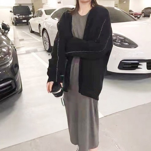 로지 스티치v넥 크로스 여성 가디건