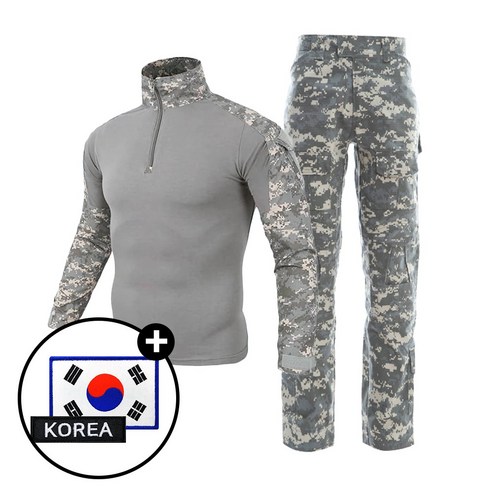 택티컬 컴뱃셔츠 긴팔+팬츠 세트-아웃도어 캠핑 카고 바지, ACU