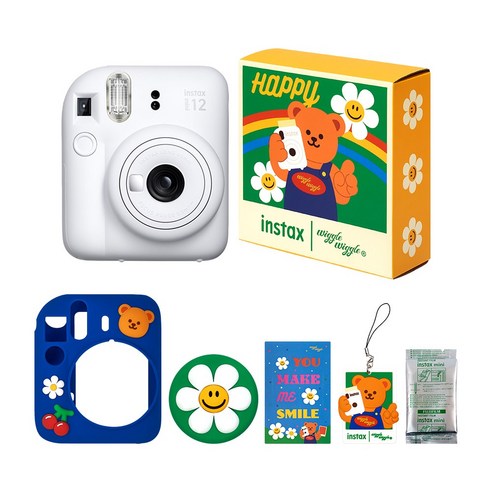 인스탁스 위글위글 패키지 미니12 즉석카메라 세트 클레이 화이트 instax mini12, 1세트