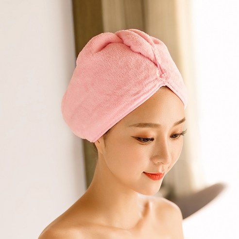 트리코 폴리에스터 산호 양털 헤어 드라이어 캡 극세사 빨리 드라이 고급형, 65*25, 핑크/핑크