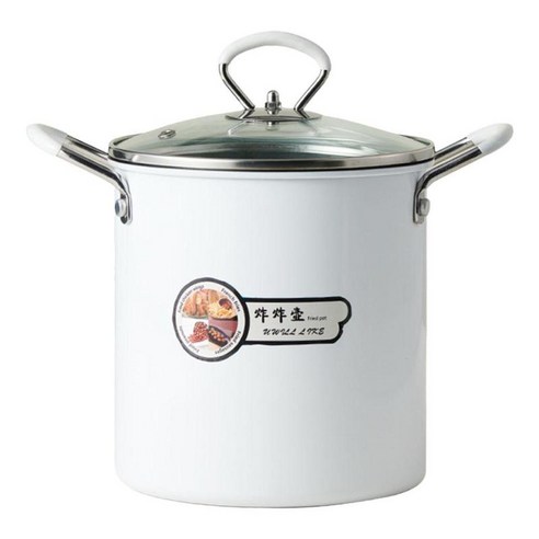 감자 튀김 새우를위한 냄비 요리 바구니와 미니 깊은 프라이팬 3.5L, 하얀, 16.5x18cm, 탄소강+실리콘