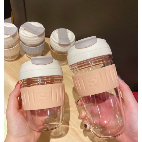 인스턴트 플라스틱 물컵 야외 휴대용 직음 컵 테이프 실리콘 커버 더블 플라스틱 컵, 550ml, 연한 귤
