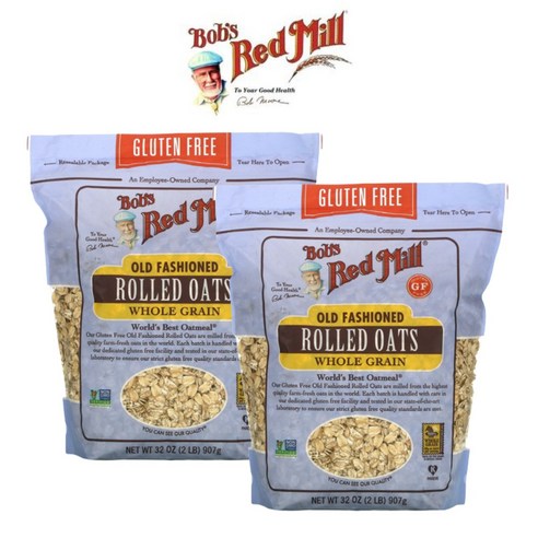밥스레드밀 롤드 오트밀 납작 귀리 Bob’s Red Mill oatmeal Rolled Oats 통곡물 시리얼 글루텐 프리 907g, 1개