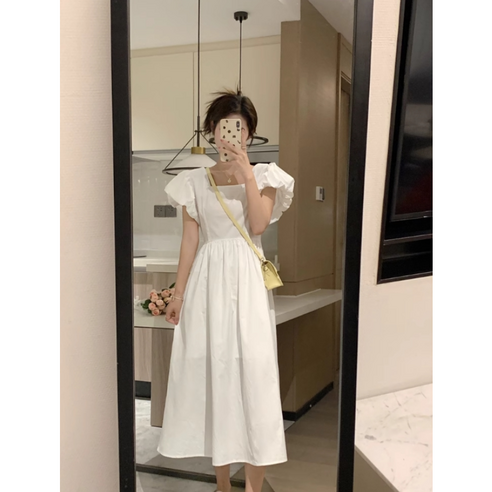 써스데이아일랜드여름원피스 여름 프렌치 스트랩 슈퍼 버블 슬리브 원피스