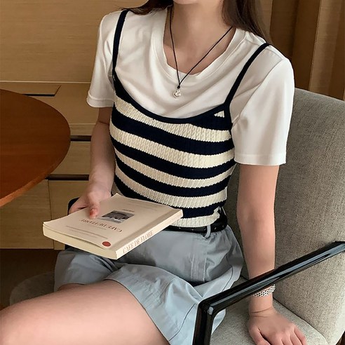하이데일리 플리츠 주름 뷔스티에 롱원피스 16 네모엔룩 여성용 커버업뷔스티에 레이어드 라운드넥 반소매 티셔츠 꽈배기 스트라이프 민소매 끈 니트 세트 NL
