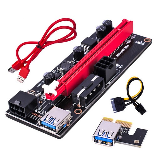 Sunlink 1Pcs PCI-E pcie 라이저 009S 익스프레스 1X 4x 8x 16x 익스텐더 듀얼 6핀 PCI E 어댑터 카드 SATA 15핀 BTC 광부용, red