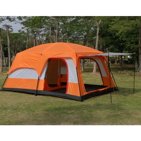 2 개 및 1 개 생활 텐트 레저 캠핑 용 대형 5 8 명 방수 텐트, 주황색