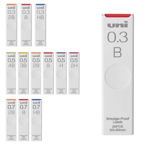 유니 샤프심 스머지 프루프 ul-s 0.3 0.5 0.7mm HB/B/2B/3B/4B/H/2H 1개입 4개입 10개입, 0.3 B 1개입