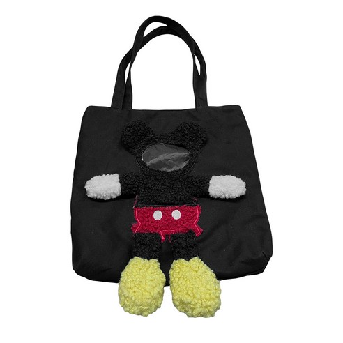 강아지포대기 크리에이티브 가방 미키마우스 가방 귀여운 캔버스가방 고양이 강아지 다 쓸 수 있어요, 블랙