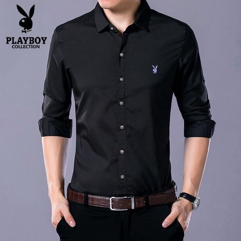 Playboy 새로운 봄 가을 남성 긴팔 셔츠 젊고 중년 아빠 착용 다림질 캐주얼 대형 셔츠