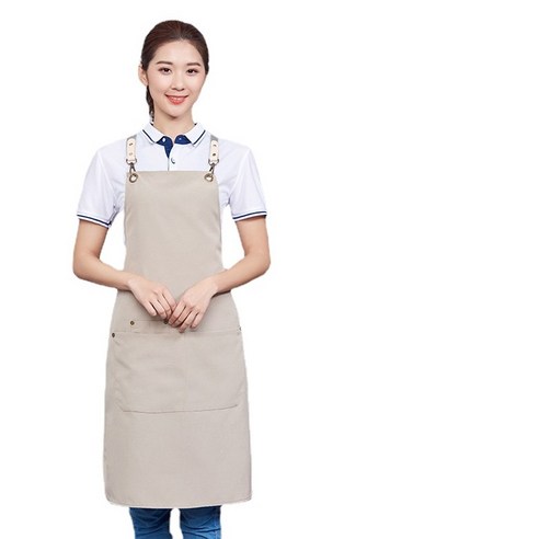 ANKRIC 방수앞치마 호텔 웨이터의 뒤 주방 기름 방지 및 방오 캔버스 크로스 오버 작업복 앞치마, 카키색 옷감