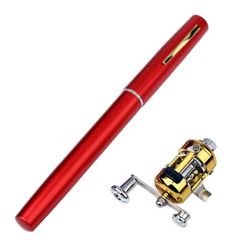 DRUM REEL 2.1이 있는 미니 텔레스코픽 낚싯대: 1 기어비 오른쪽, 레드, 알루미늄 합금