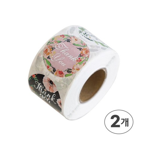 포장 데코 롤 스티커 500매 15종, 2롤, V-4_땡큐 빈티지 플라워 원형 x 3.8cm