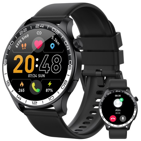 Donerton T10pro 워치 1.43인치 AMOLED 스마트워치 스포츠 모드 수면관리, GPS + 블루투스, 37mm, 블랙
