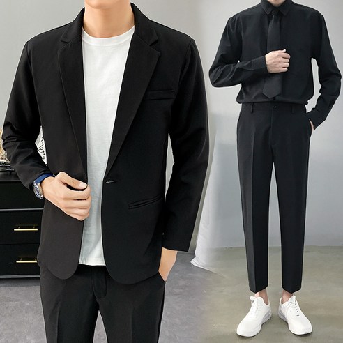 양복 남자 세트 캐주얼 트렌드 멋있다 한판 학생 슬림핏 외투 영륜풍 양복 잘생긴 양바지 셔츠