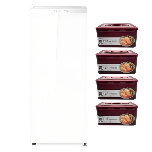 루컴즈 김치다움mini 122L 스탠드형 1도어 김치냉장고 + 락앤락 김치통 4p 세트 방문설치, 화이트, R123M01-L