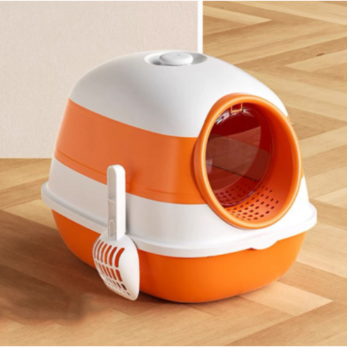 [ZooPark] 후드형 접이식 고양이 화장실+모래삽+필터, 오렌지