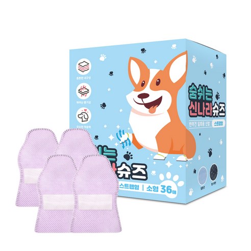와우 강아지 일회용 신발 숨쉬는 신나라슈즈 36매 고탄력 스트랩, 퍼플, 1개