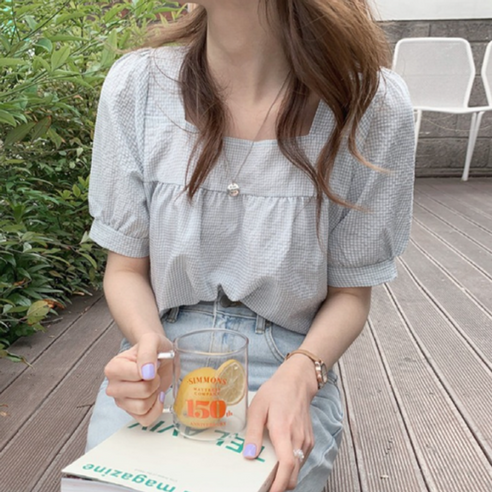 Bebedi 여성용 아스피 체크 반팔 블라우스