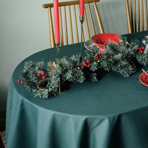 [코티지] 크리스마스 무지 광목 면 테이블보 생활 방수 식탁보 국내생산, 2.홀리데이 그린, 2-4인 180X150