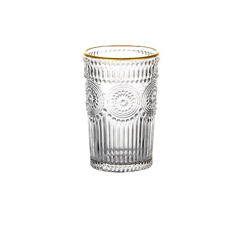 ANKRIC 물컵 망치 컵 가정용 프놈펜 유리 투명 컵 일본 선물 컵 그리기 선물 컵, 썬플라워 하이컵 금테 모델 350ML